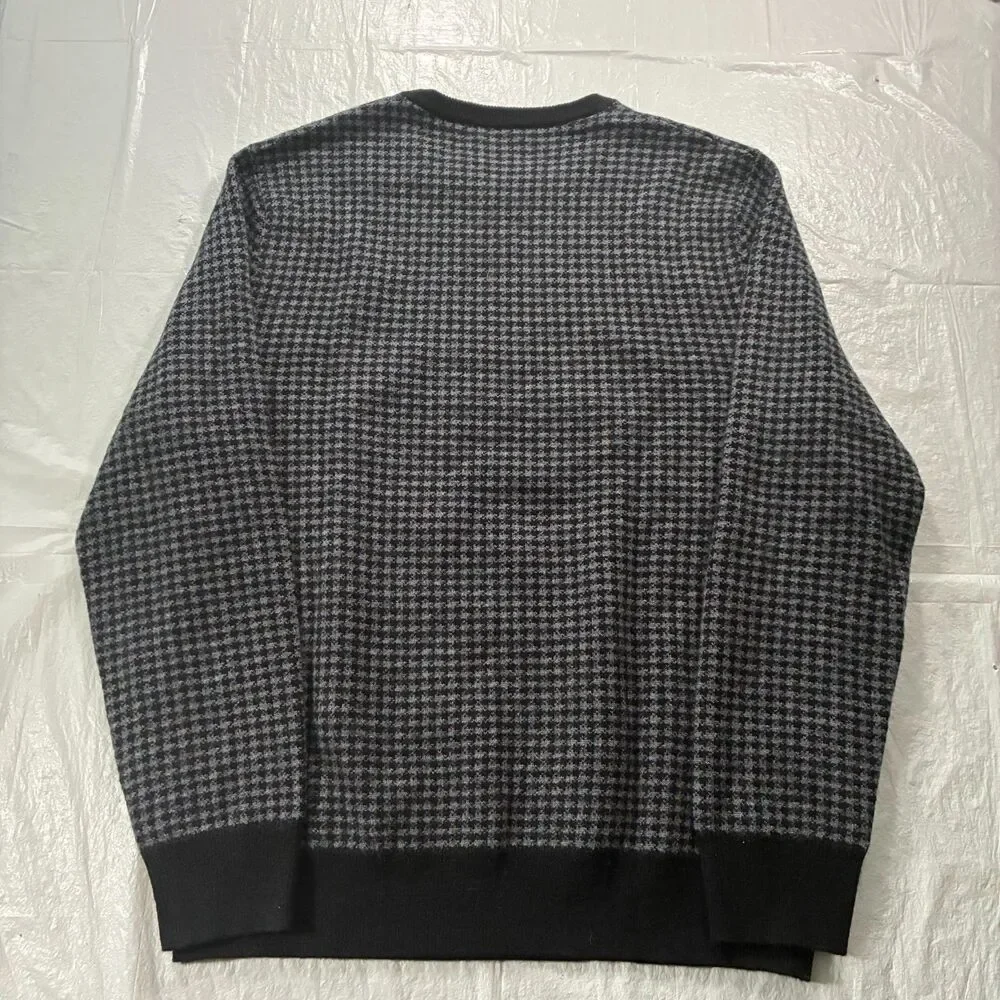J. Crew Size Medium Gray Black Houndstooth Cashmere Sweater Luxe Preppy Career